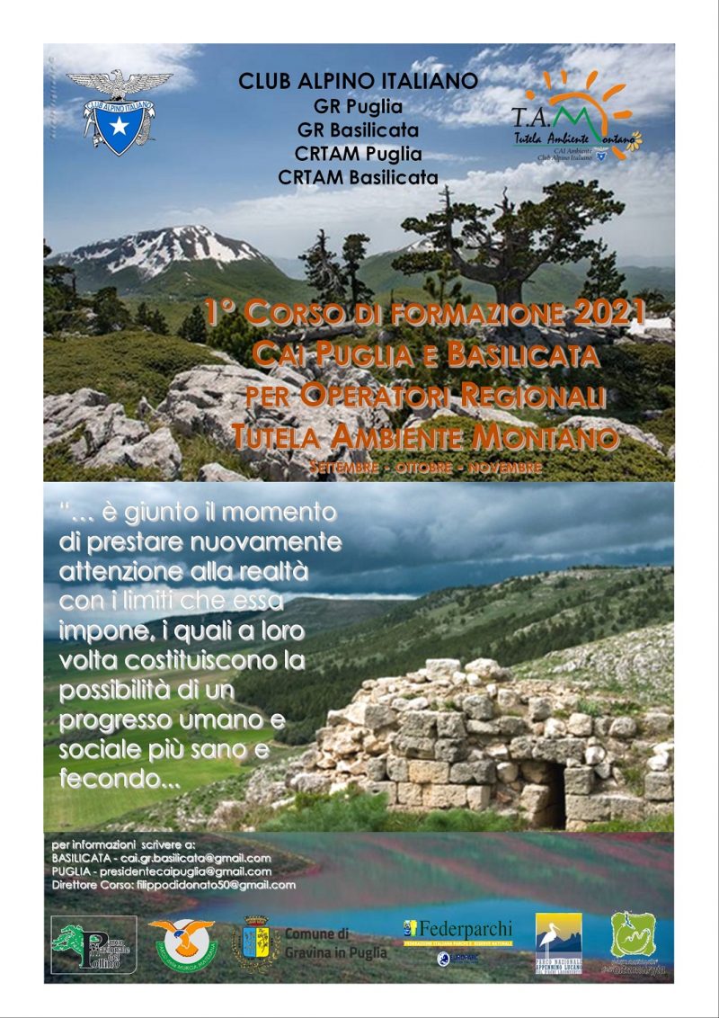 I° Corso di Formazione 2021 CAI Puglia e Basilicata per Operatori Regionali Tutela Ambiente Montano